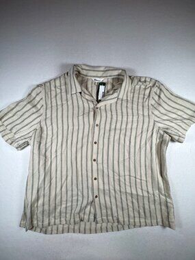 The Commons Camp Collar Shirt Mens 3XL Beige Green Weave Striped Short Sleeve